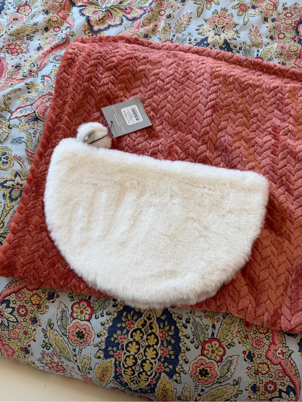 Faux Fur Crescent Cosmetic Bag in Cream and Tan
